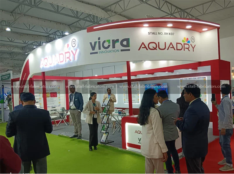 Aquadry Pharma exhibition stall at CPHI India – designed & fabricated by Stall Fabricators