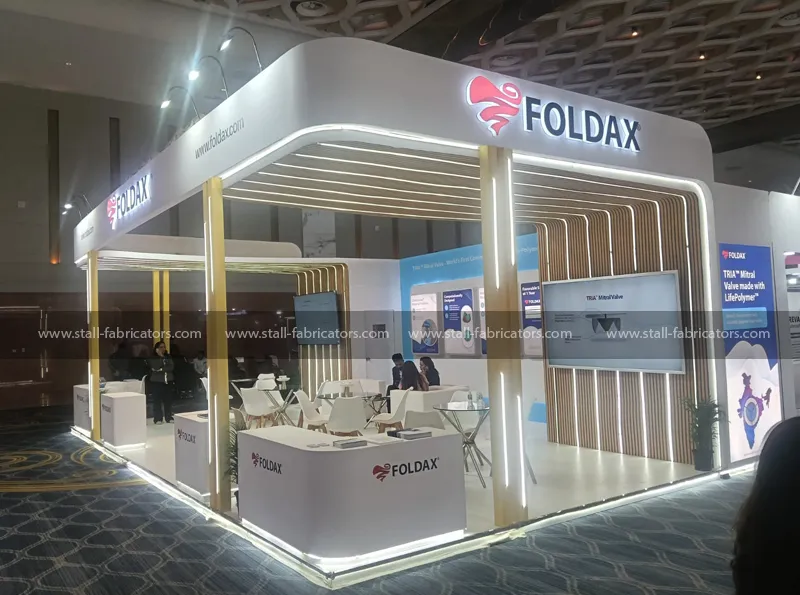 Foldax exhibition stall at Iacts – designed & fabricated by Stall Fabricators