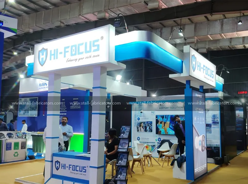 Hi-Focus exhibition stall at Airport360 Expo – designed & fabricated by Stall Fabricators