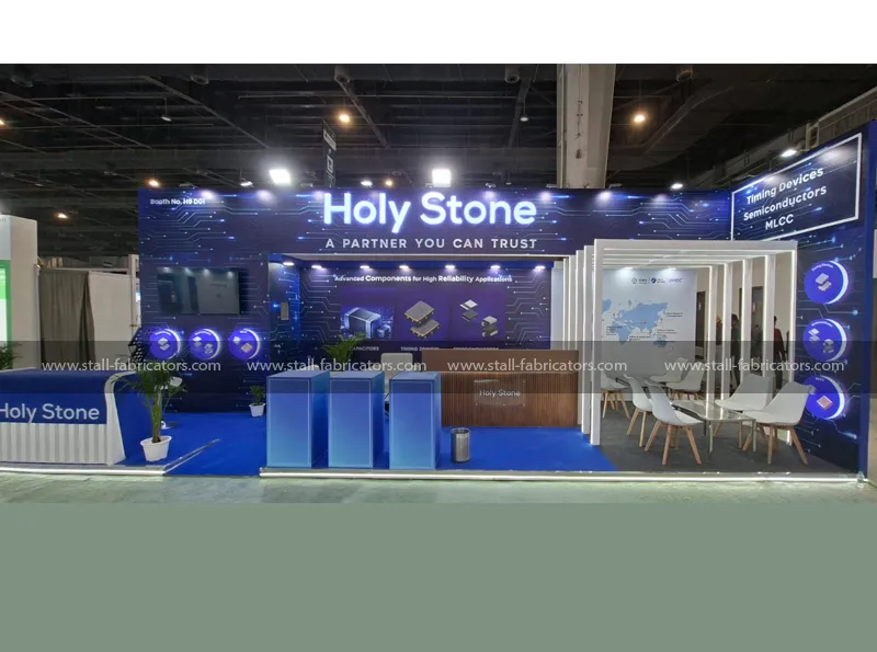 Holy Stone exhibition stall at Electronica India – designed & fabricated by Stall Fabricators