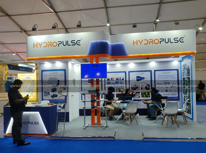 Hydropulse exhibition stall at Water Expo – designed & fabricated by Stall Fabricators